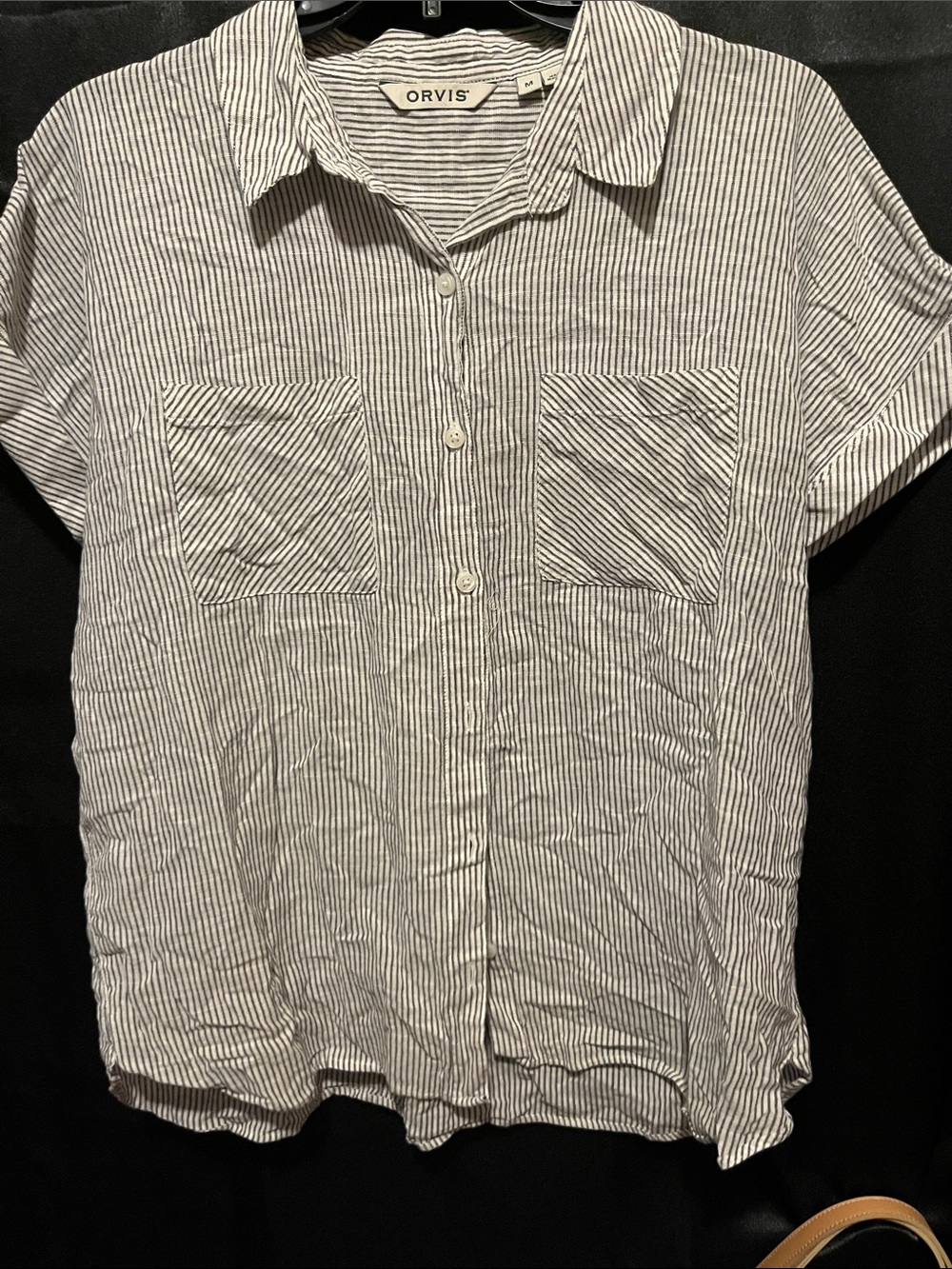 Orvis ladies Short-Sleeve Striped Button-Up Shirt - White & Blue.100% cotton